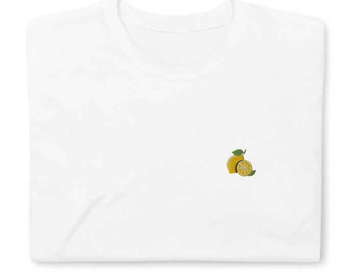 Unisex Embroidered Lemon T-shirt – Minimalist Design | Premium Cotton | Original Summer Gift | Handmade | Eco-friendly Look