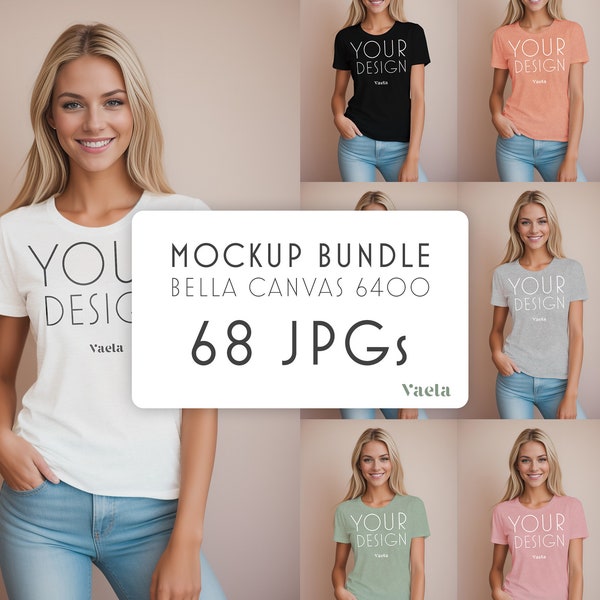 Bella Canvas 6400 EVERY COLOR BUNDLE, 68 JPGs, Mockup Bella Canvas 6400, Female T-Shirt Mockup, Studio Mockup, Instant Digital Download