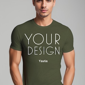 Military Green Bella Canvas 3001 Mockup, T-Shirt Mockup, Male T-Shirt Mockup, Model Mockup, Instant Digital Download, Studio Mockup