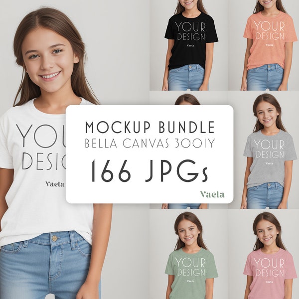 Bella Canvas 3001Y EVERY COLOR BUNDLE, 166 JPGs, Mockup 3001Y, Youth T-Shirt Mockup, Studio Mockup, Instant Digital Download