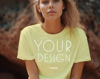 Heather French Vanilla Bella Canvas 3001CVC Mockup, T-Shirt Mockup, Female T-Shirt Mockup, Beach T-Shirt Mockup, Instant Digital Download