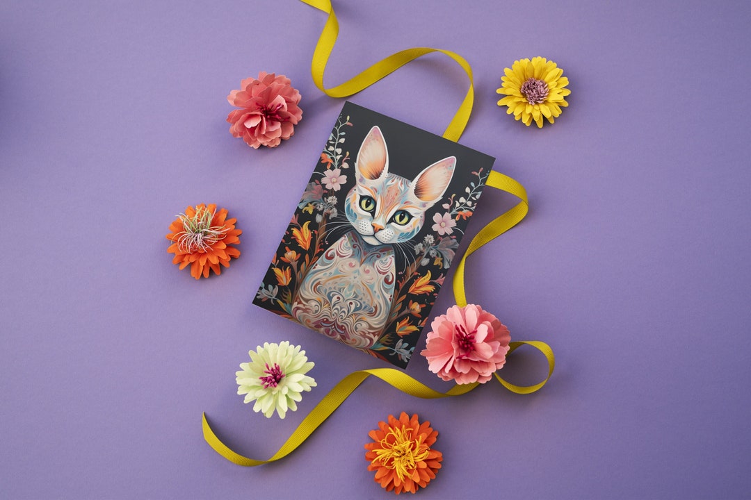 Feline Flourish A Babushkainspired Cat & Floral Greeting Card Etsy