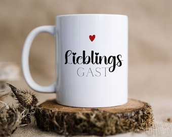 Lieblingsgast Deko Ferienwohnung Küchendeko Airbnb Einrichtung Tasse Kaffeetasse süße Tasse mit Herz Geschenk Gastgeschenk Geburtstag