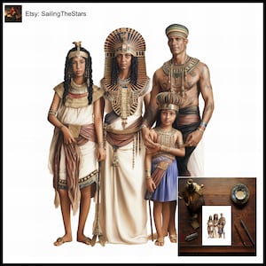 Tarjeta de felicitación Retratos familiares Egipto 1 Ilustración de las civilizaciones antiguas Regalo para ella Él Padre Madre Vestido Vestido Diseño de arte