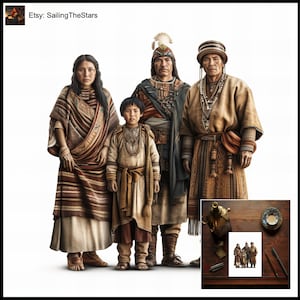 Tarjeta de felicitación Retratos familiares Inca 2 Ilustración de las civilizaciones antiguas Regalo para ella Él Padre Madre Vestido Vestido Diseño de arte