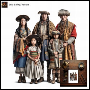 Tarjeta de felicitación Retratos familiares Inca 1 Ilustración de las civilizaciones antiguas Regalo para ella Padre Madre Vestido Vestido Diseño artístico