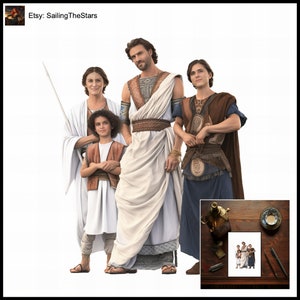 Tarjeta de felicitación Retratos familiares Grecia 1 Ilustración de las civilizaciones antiguas Regalo para ella Él Padre Madre Vestido Vestido Diseño de arte