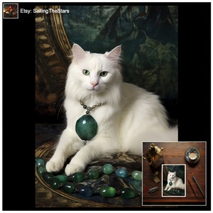 Carte d'anniversaire chat blanc avec bijoux en cristal de tourmaline verte pour maman mère tante grand-mère soeur épouse petite amie cousine meilleure amie