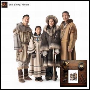 Tarjeta de felicitación Retratos familiares Inuit 1 Ilustración de las civilizaciones antiguas Regalo para ella Él Padre Madre Vestido Vestido Diseño de arte