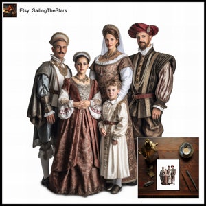 Tarjeta de felicitación Retratos familiares Venecia 2 Ilustración de las civilizaciones antiguas Regalo para ella Él Padre Madre Vestido Vestido Diseño de arte