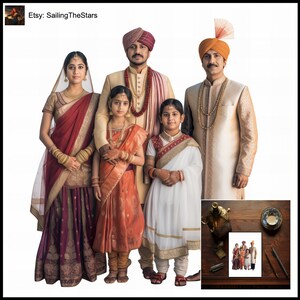Tarjeta de felicitación Retratos familiares India 1 Ilustración de las civilizaciones antiguas Regalo para ella Él Padre Madre Vestido Vestido Diseño de arte