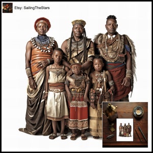 Tarjeta de felicitación Retratos familiares Zulú 1 Ilustración de las civilizaciones antiguas Regalo para ella Él Padre Madre Vestido Vestido Diseño de arte