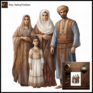 Tarjeta de felicitación Retratos familiares Persia 2 Ilustración de las civilizaciones antiguas Regalo para ella Él Padre Madre Vestido Vestido Diseño de arte