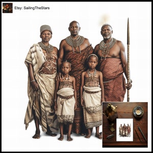 Tarjeta de felicitación Retratos familiares Zulu 2 Ilustración de las civilizaciones antiguas Regalo para ella Él Padre Madre Vestido Vestido Diseño de arte