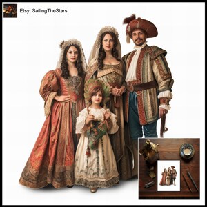 Tarjeta de felicitación Retratos familiares Venecia 1 Ilustración de las civilizaciones antiguas Regalo para ella Él Padre Madre Vestido Vestido Diseño de arte