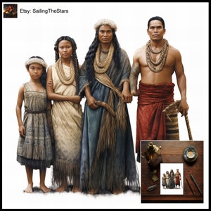 Tarjeta de felicitación Retratos familiares Polinesia 1 Ilustración de las civilizaciones antiguas Regalo para ella Padre Madre Vestido Vestido Diseño de arte