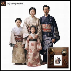 Tarjeta de felicitación Retratos familiares Japón 1 Ilustración de las civilizaciones antiguas Regalo para ella Él Padre Madre Vestido Vestido Diseño de arte