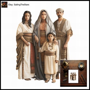 Tarjeta de felicitación Retratos familiares Egipto 2 Ilustración de las civilizaciones antiguas Regalo para ella Él Padre Madre Vestido Vestido Diseño de arte