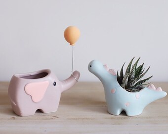Charming Ceramic Animal Planters - Dinosaur, Elephant | Cute Cartoon Style  Adorable Home Décor | Gift Idea Office Decor Nordic Style