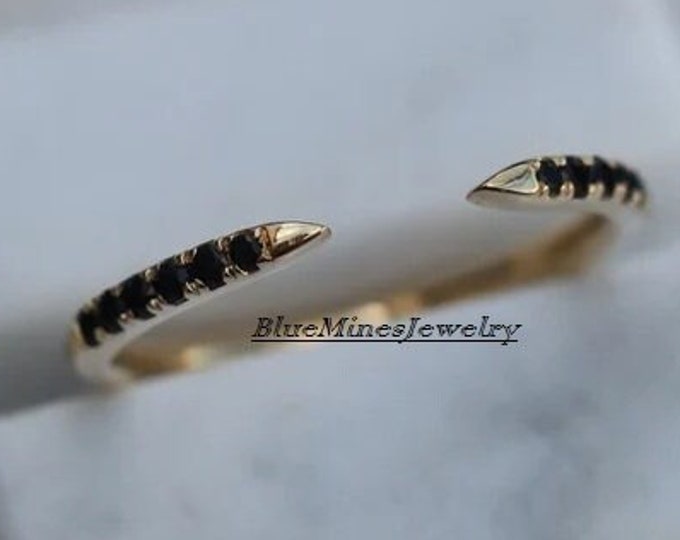 Black Diamond Open Wedding Band: 14k Gold Prong Set Ring