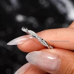 Moissanite Eternity Band: Twisted Sterling Silver Stackable Wedding Ring