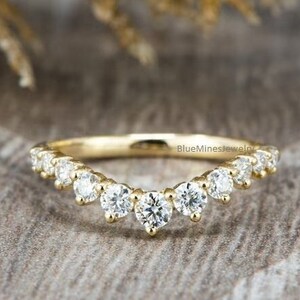 Moissanite Curved Wedding Band, Diamond Wedding Band, Colorless Moissanite Curved Band, Matching Band, 14K Yellow Gold Band, Stacking Bands