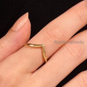 Solid Gold V Stacking Ring: Simple Chevron Wedding Band