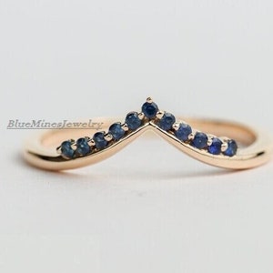 14K Rose Gold Sapphire Chevron Ring: September Birthstone Stacking Band