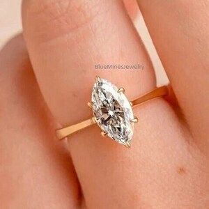 2 CT Marquise Solitaire Ring: 14K Gold Dainty Stackable Promise Ring