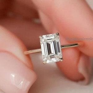 2CT  Carat Emerald Cut Moissanite Engagement Ring, Solitaire Ring, Wedding Anniversary Ring, Emerald Cut Ring, 14K Solid Yellow Gold Rings