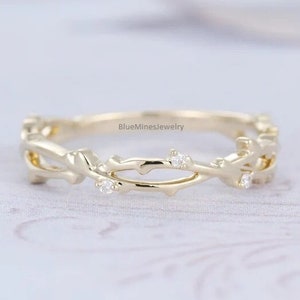 Twig Moissanite Band: Braided Diamond Ring in Yellow Gold