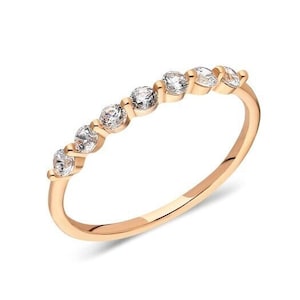 Shared Prong Half Eternity Diamond Band , Half Tour Diamond Ring ,7 Stone Eternity Ring , Stackable Diamond Ring,Stackable Wedding Band Ring