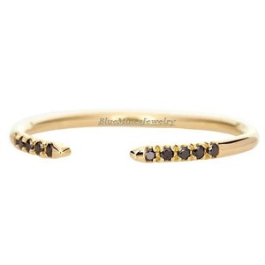 Vintage Yellow Gold Black Diamond Open Ring: Stacking Wedding Band