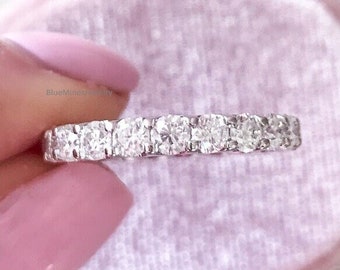 3.0MM Round Cut Moissanite Wedding Band, Full Eternity Band, Diamond Stackable Band, 18K White Gold Anniversary Gift, Eternity Ring for Her