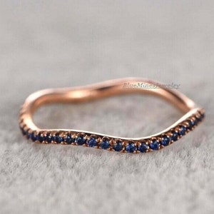 Sapphire Wave Ring: Sterling Silver Curved Band, Gold Ring Jacket