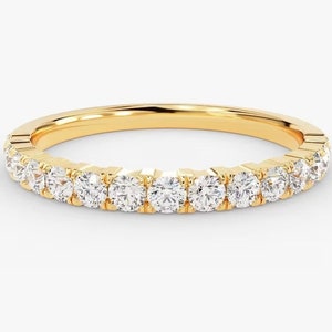 Moissanite Half Eternity Band: Round Cut Yellow Gold Ring