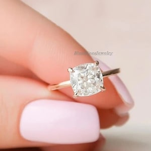 1.50 CT Cushion Cut Moissanite Engagement Ring, Solitaire Ring, Cushion Cut Wedding Ring, Anniversary Ring, 14K Solid Rose Gold Cushion Ring