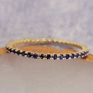 Natural Blue Sapphire Wedding Band | Engagement Art Deco Band | Sapphire Jewelry | Birthday Gift For Daughter |Yellow Gold Promise Full Band