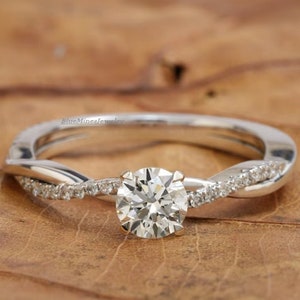 Petite Twist Moissanite Ring: 14k White Gold Vine Promise Ring