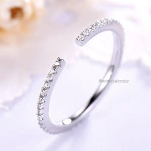 Moissanite Gap Ring: Sterling Silver Open Wedding Band