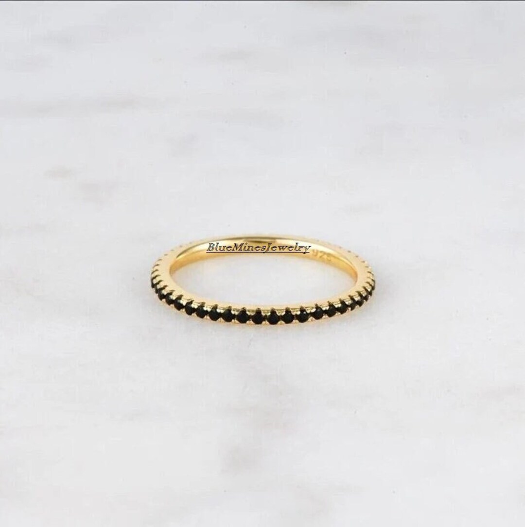 14K Yellow Gold Black Diamond Eternity Band Ring - Etsy