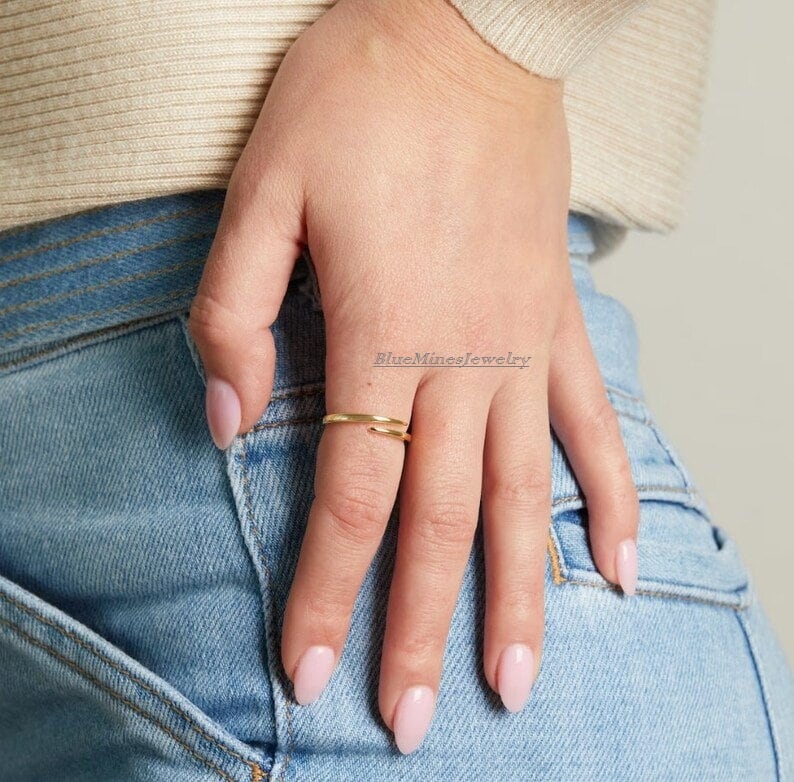 Open Pass Rings 14k Solid Gold Bypass Ring: Adjustable Open Band Thumb Ring - Etsy