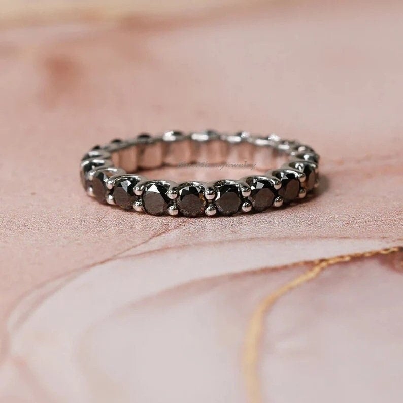 Black Diamond Eternity Band Ring: 14K Gold Bar Setting - Etsy