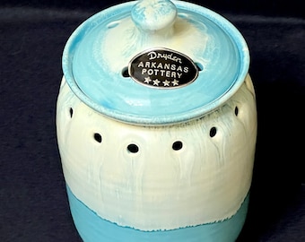 Ceramic Garlic Keeper handmade & signed by Dryden Potter Artist 1989