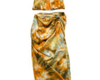 Orange tie dye ruched skirt online