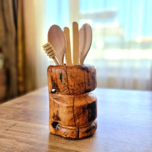 100-Year-Old Antique Wooden Mortar | Handmade Primitive Kitchen Decor | Rustic Vintage Wood Piece  -Tax Included