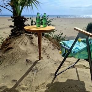 Portable Beach Table: Wooden Sand Anchor with Star Stake (15.3&quot; Diameter, 26.4&quot; Height) Tax Included