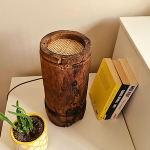 Antique Wooden Rattan Bedside Lamp – Rustic Vintage Farmhouse Table Light -Tax Included