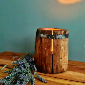 Antike Holz- Rustikale handgefertigte Vase | Vintage Blumentopf aus Holz | Dekorativer Kerzenhalter aus Holz - Bauernhaus & Cottage Dekor