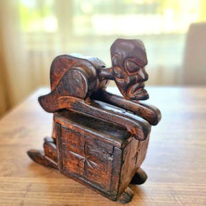Vintage Hand Carved Wooden Tribal Box – Gothic Halloween Decor – Witchy Jewelry or Tarot Storage (Tax Included)